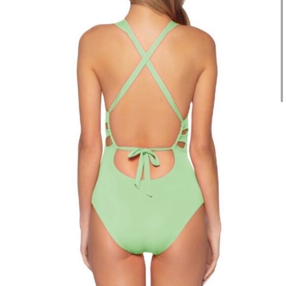 Becca Color Code Skylar Plunge One Piece Swim Green Size Small - Picture 2 of 7